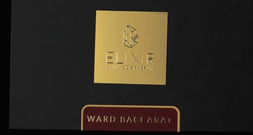 Open tin of Ward Baccarat Caviar Bakhoor with burgundy lid